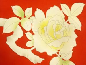 アンティーク　塩瀬　薔薇模様名古屋帯